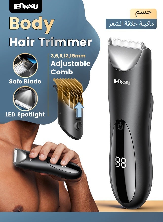 ENSSU Body Hair Trimmer for Men - Waterproof Meridian Groomer with LED Light, Ceramic Blades & 60min Runtime for Balls, Chest, Pubic Hair - Image 1